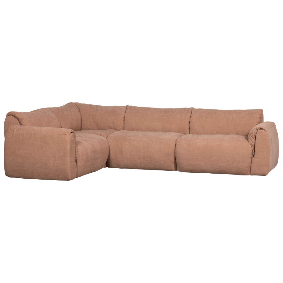 BAGGY HOEKBANK LINKS GEWEVEN CHENILLE OUD ROZE