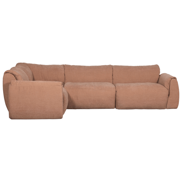 BAGGY HOEKBANK LINKS GEWEVEN CHENILLE OUD ROZE