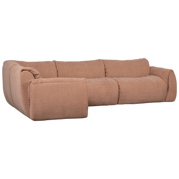 BAGGY HOEKBANK LINKS GEWEVEN CHENILLE OUD ROZE