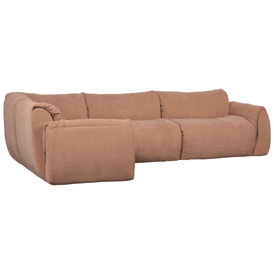 BAGGY HOEKBANK LINKS GEWEVEN CHENILLE OUD ROZE