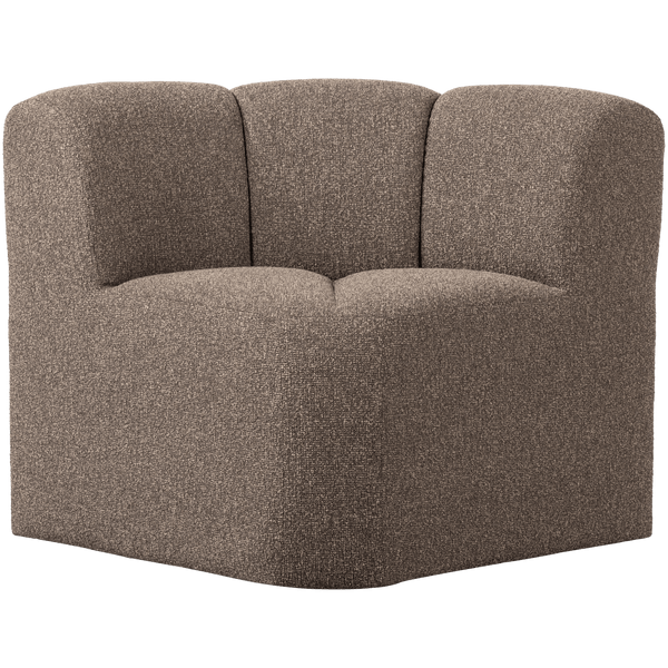 MOJO EETBANK HOEK MET RUGLEUNING BOUCLE BRUIN MELANGE