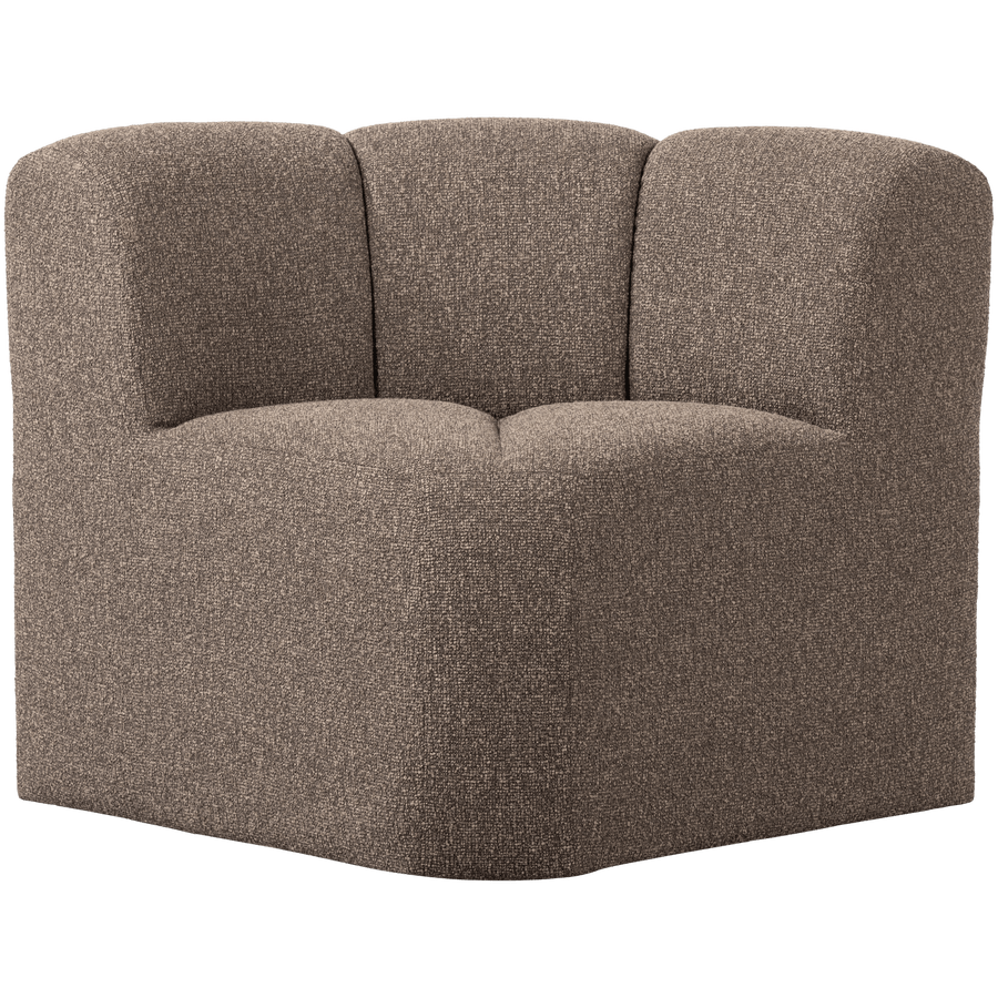 MOJO EETBANK HOEK MET RUGLEUNING BOUCLE BRUIN MELANGE