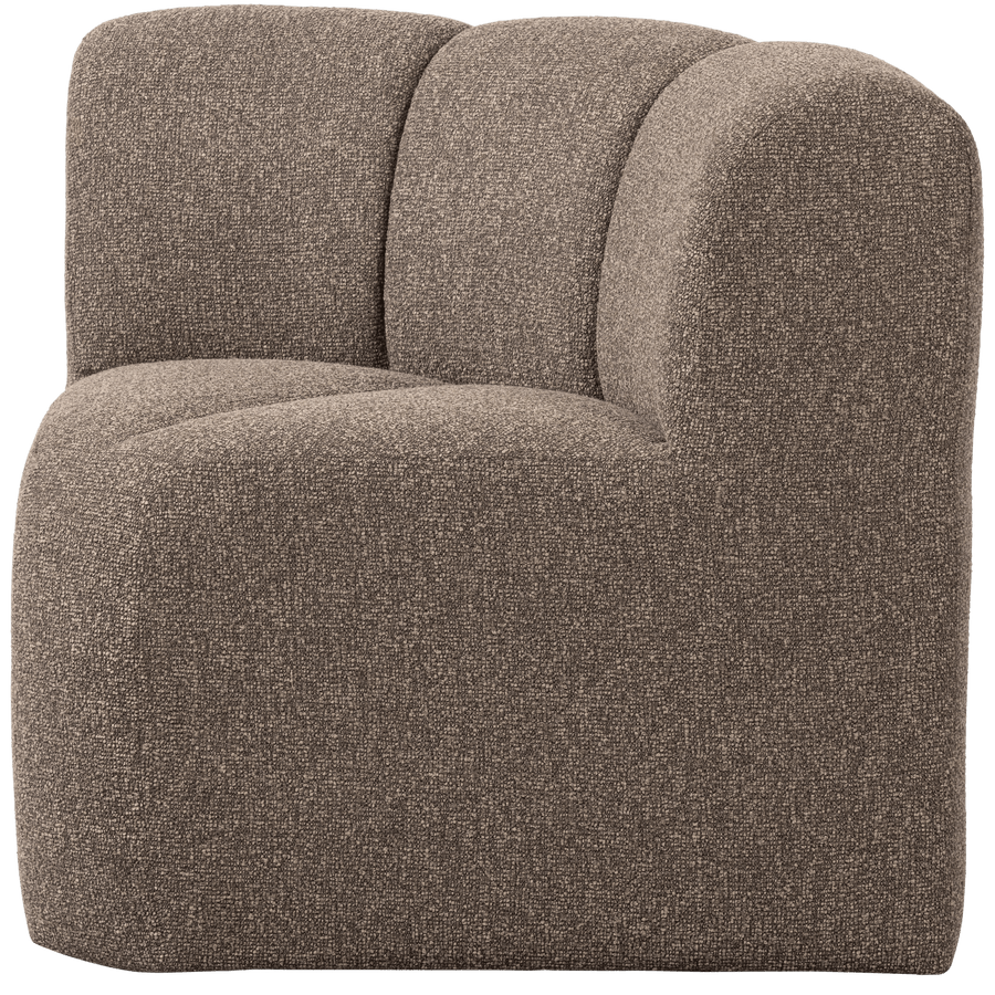 MOJO EETBANK HOEK MET RUGLEUNING BOUCLE BRUIN MELANGE