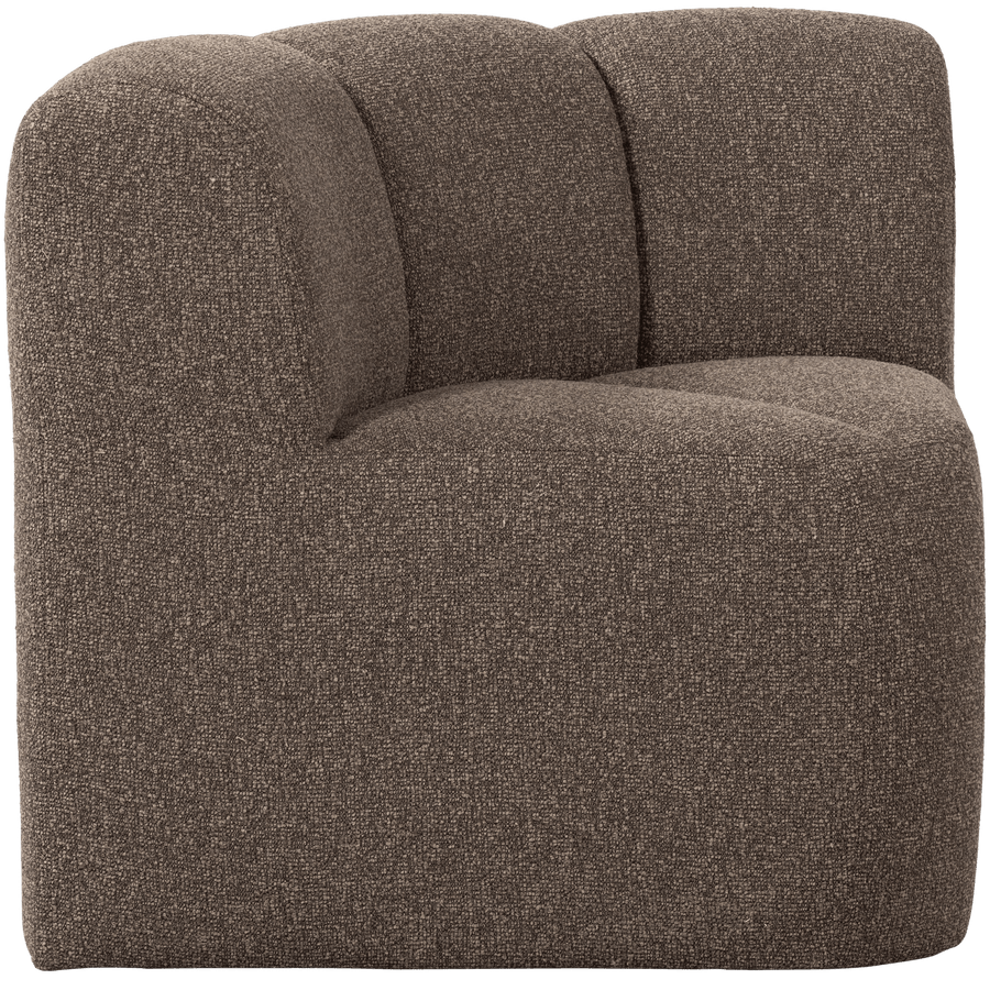 MOJO EETBANK HOEK MET RUGLEUNING BOUCLE BRUIN MELANGE