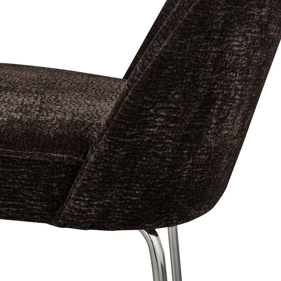 VOGUE EETKAMERSTOEL 3D CHENILLE DONKERBRUIN CHROME POOT (set of 2)