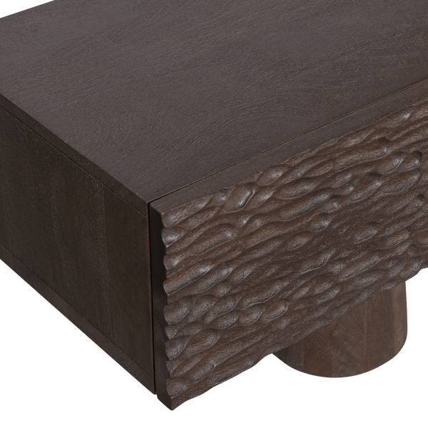 CRUMBLE CARVED TV MEUBEL MANGOHOUT DONKERBRUIN