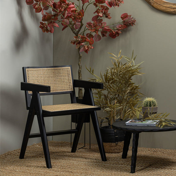 GUNN EETKAMERSTOEL RATTAN/HOUT ZWART