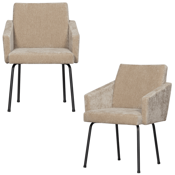 MOUNT EETKAMERSTOEL MET ARMLEUNING 3D CHENILLE ZAND (set of 2)