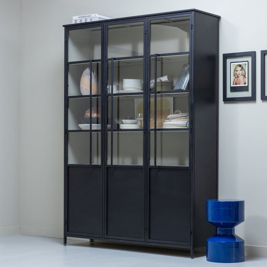 EXHIBIT XL 3-DEURS VITRINEKAST METAAL ZWART