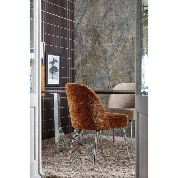 VOGUE EETKAMERSTOEL 3D CHENILLE MIDDENBRUIN CHROME POOT (set of 2)