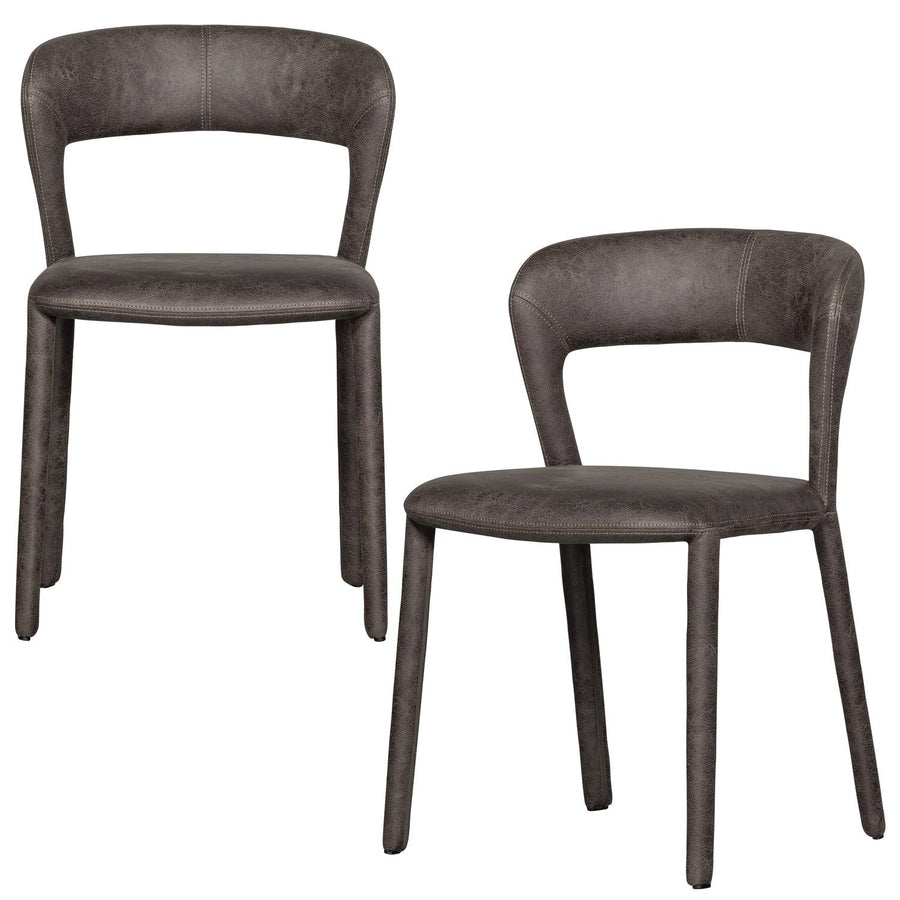 NOBLE EETKAMERSTOEL LEERLOOK ZWART/GRIJS (set of 2)