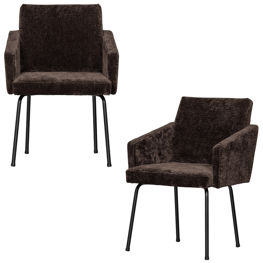 MOUNT EETKAMERSTOEL MET ARMLEUNING 3D CHENILLE DONKERBRUIN (set of 2)