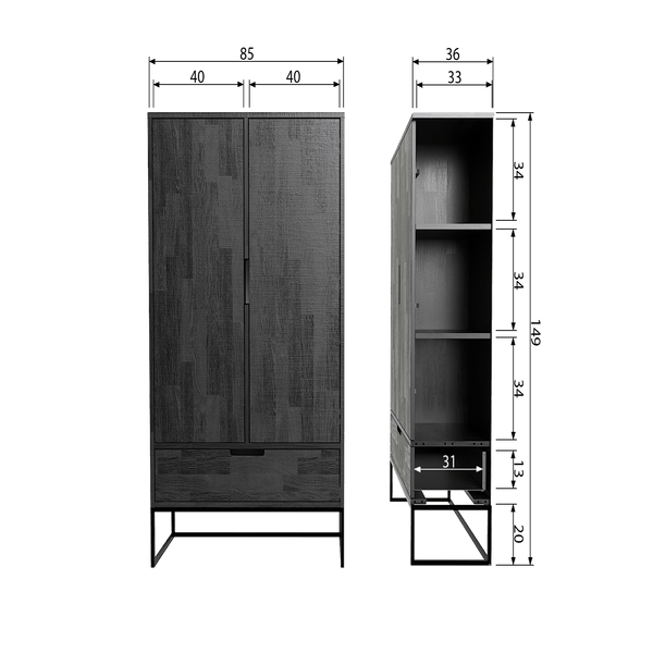 SILAS 2-DEURS KAST ESSEN BLACKNIGHT [fsc]