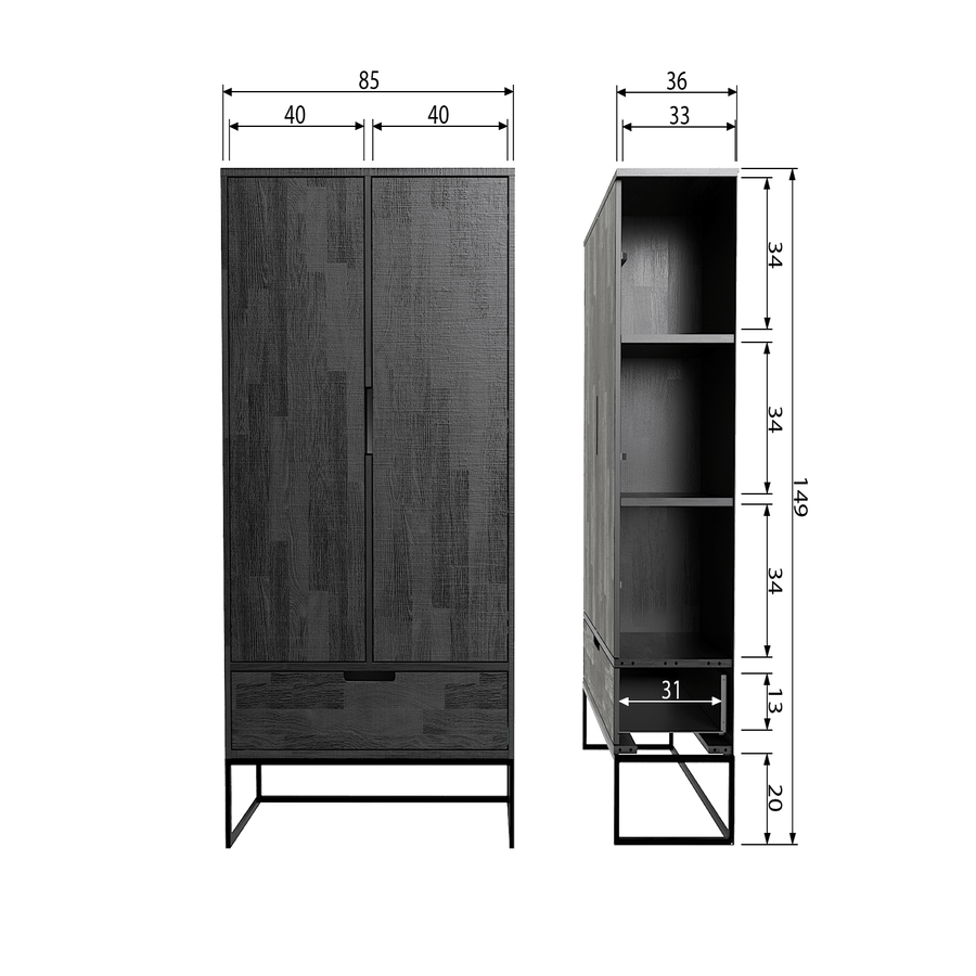 SILAS 2-DEURS KAST ESSEN BLACKNIGHT [fsc]