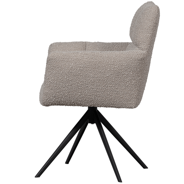 VINNY DRAAISTOEL MET ARMLEUNING BOUCLE ZAND