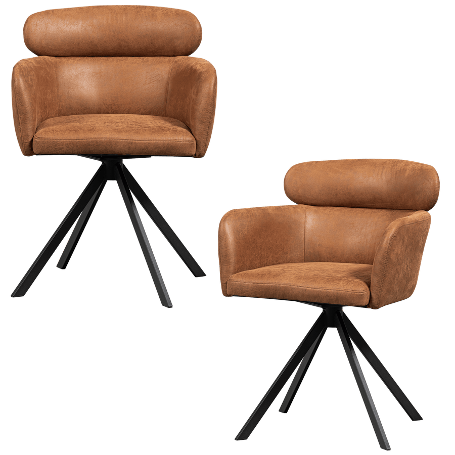 FENNE DRAAIBARE EETKAMERSTOEL LEERLOOK COGNAC (set of 2)
