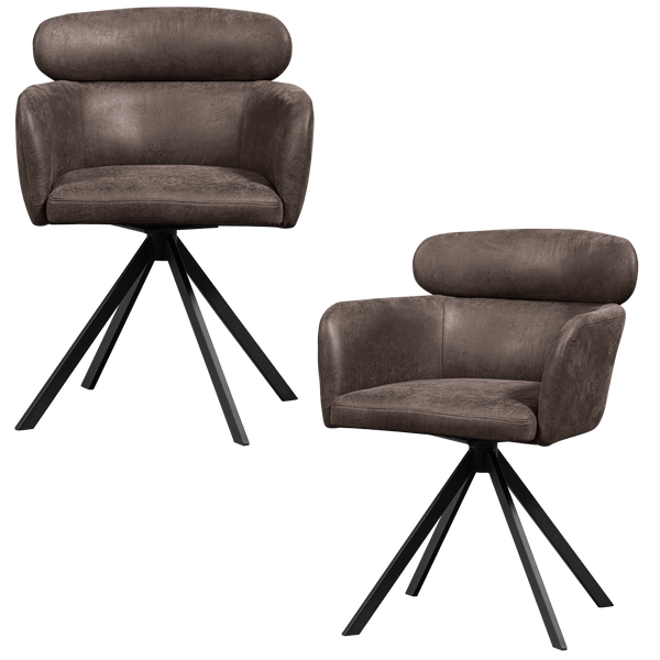 FENNE DRAAIBARE EETKAMERSTOEL LEERLOOK ZWART/GRIJS (set of 2)