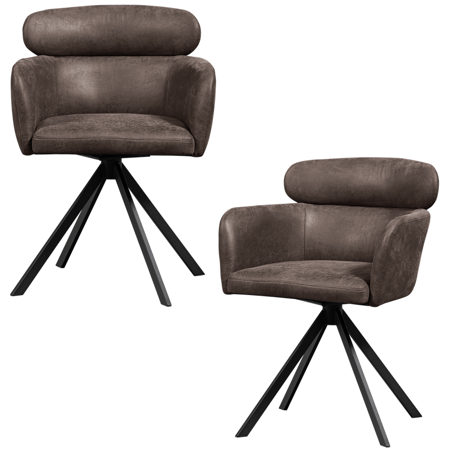 FENNE DRAAIBARE EETKAMERSTOEL LEERLOOK ZWART/GRIJS (set of 2)