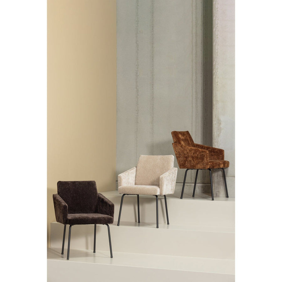 MOUNT EETKAMERSTOEL MET ARMLEUNING 3D CHENILLE MIDDENBRUIN (set of 2)