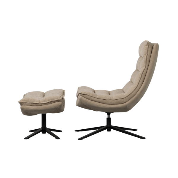 KUBE DRAAIFAUTEUIL MET HOCKER NATUREL