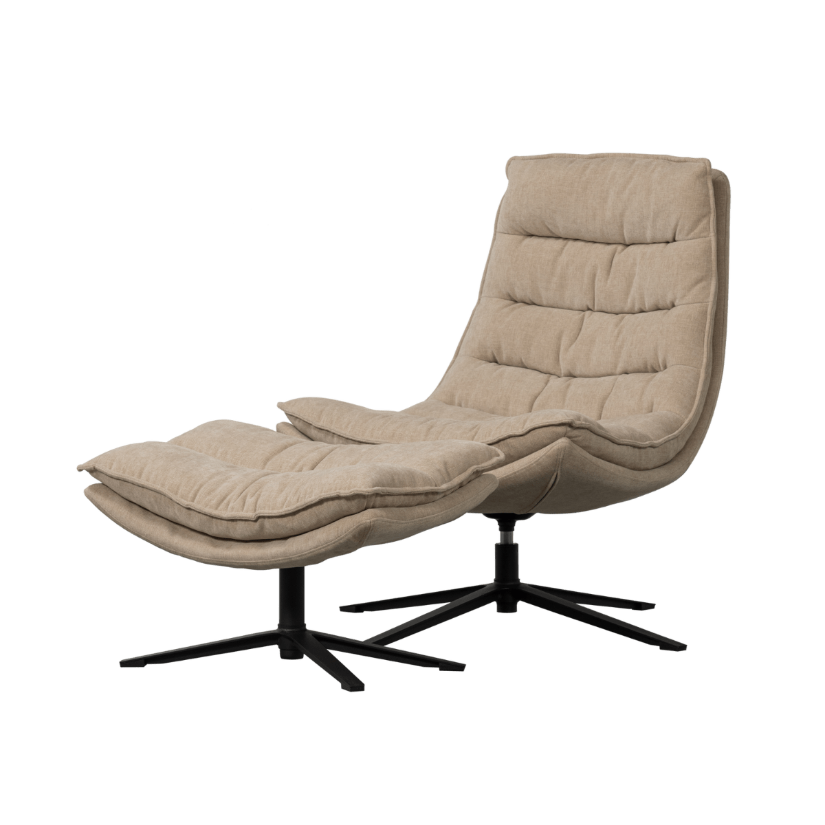 KUBE DRAAIFAUTEUIL MET HOCKER NATUREL