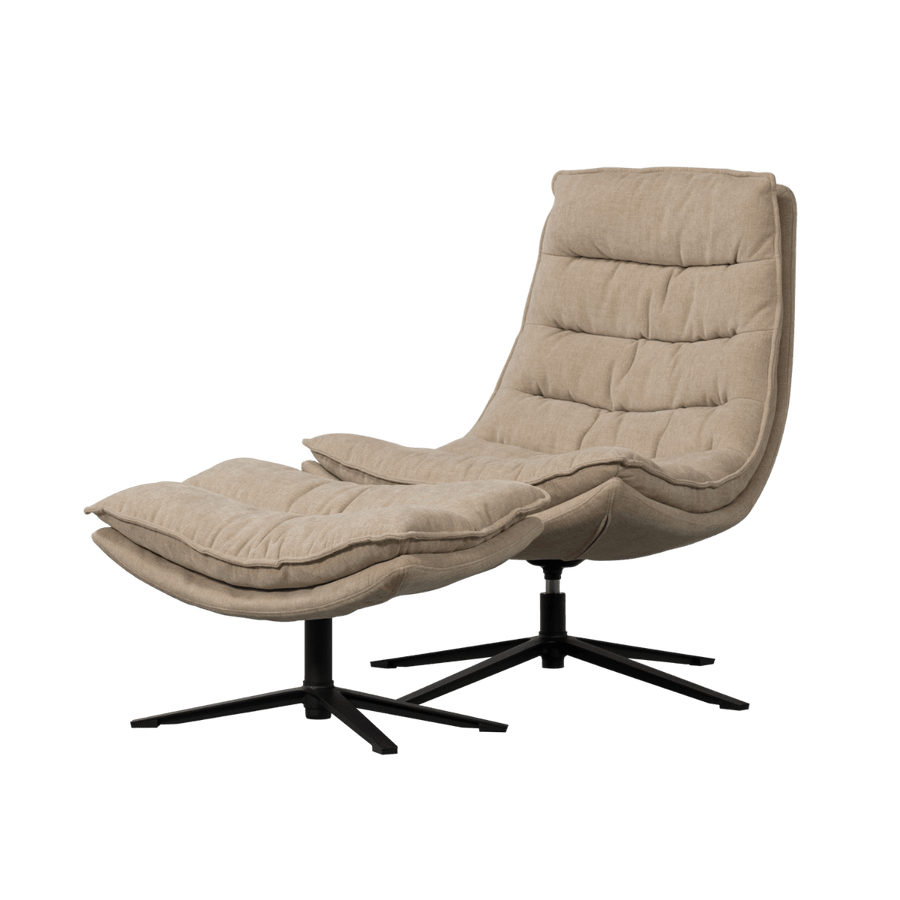 KUBE DRAAIFAUTEUIL MET HOCKER NATUREL