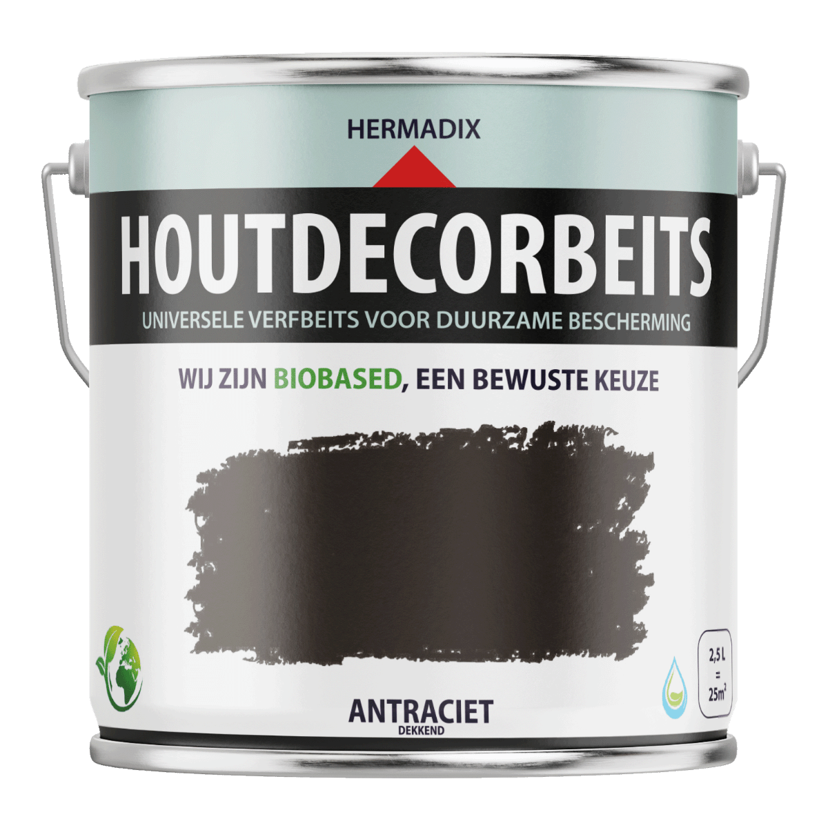 Hermadix houtdecor verfbeits 630 2500 ml antraciet