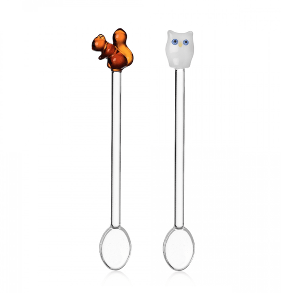 set 2 pcs spoons w/ owl and squirrel