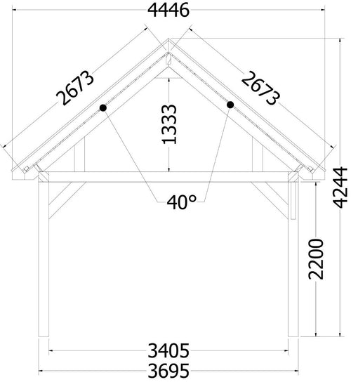 Buitenverblijf Zadeldak XL 6500x4400x4250mm (bxdxh)