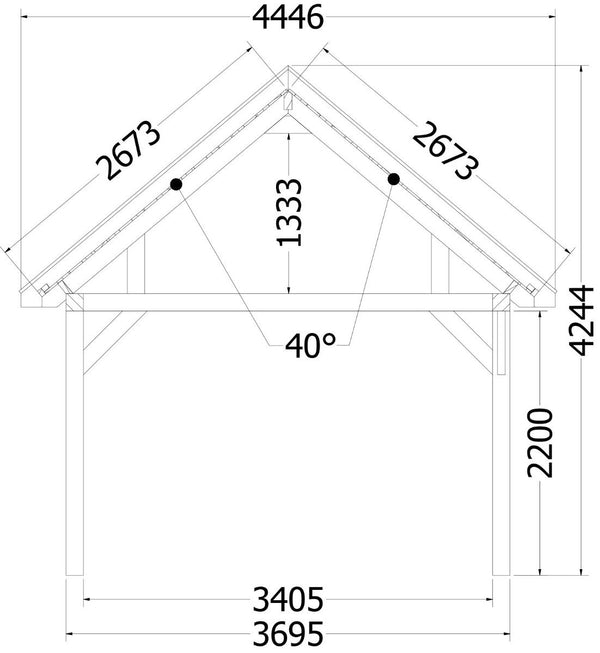 Buitenverblijf Zadeldak XL 6500x4400x4250mm (bxdxh)
