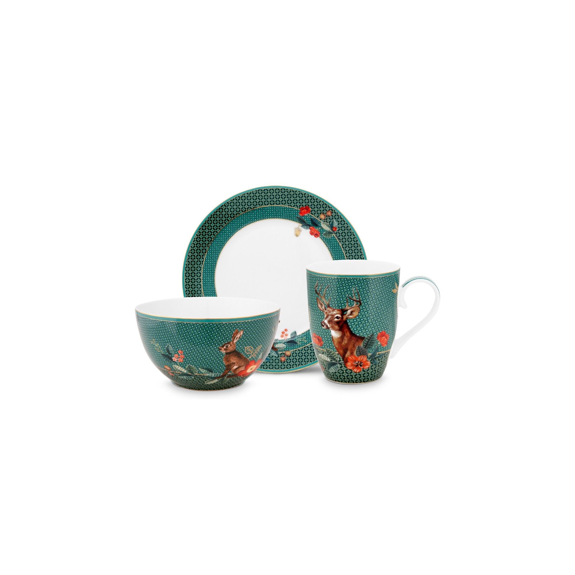 Ontbijtset van 3 Winter Wonderland groen