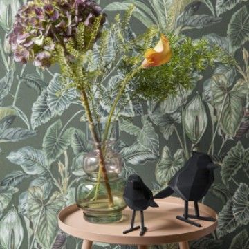 Statue bird small polyresin flocked black