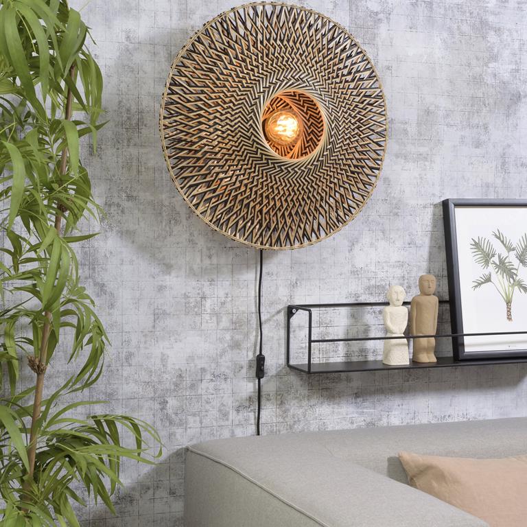 Wandlamp Bali M naturel / zwart