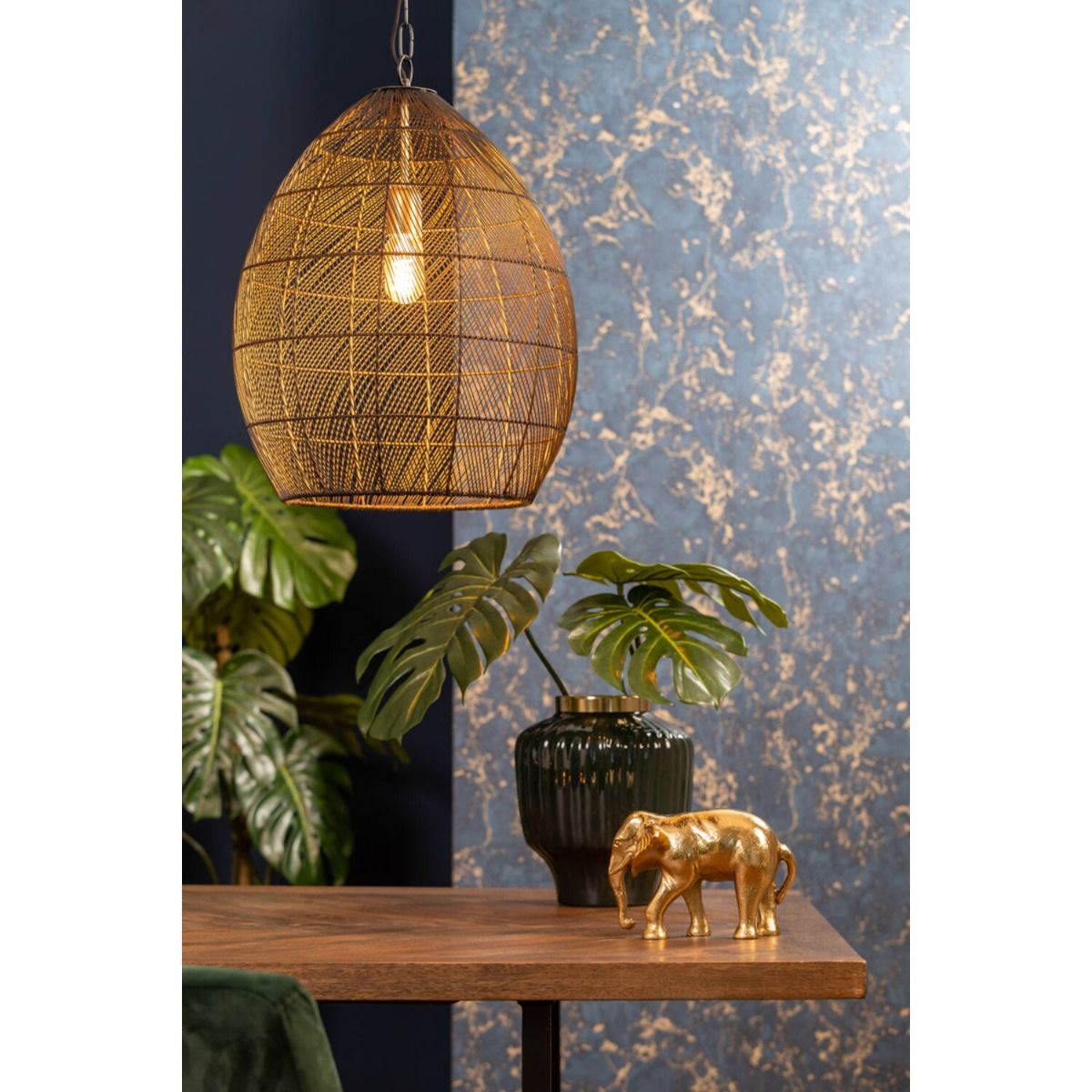 Hanglamp 30x37 cm MEYA zwart-goud