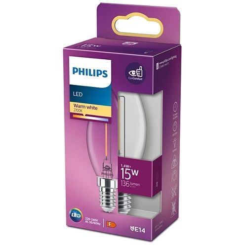 Philips Led Kaars transparant  15 W  E14   warmwit licht