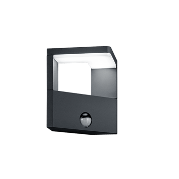 Wand lamp, Gangesincl. 1 x LED,SMD,9,0 Watt,3000K,1000 Lm.Kunststof, Zwart, Armatuur Gegoten aluminium, AntracietL 17,0cm, H 15,0cm, ? 12,0cmBewegings