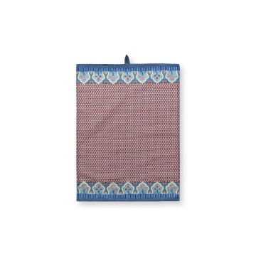 Theedoek Flower Festival blauw/rood 50x70cm