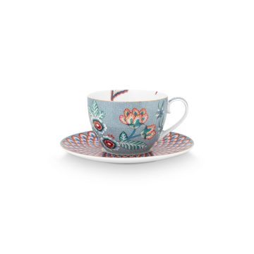 Kop en schotel Flower Festival lichtblauw 280ml
