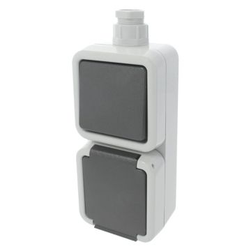 Combinatie stopcontact en schakelaar wissel met wartel M20 grijs