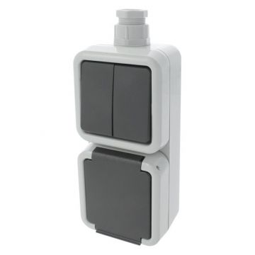 Opbouw combinatie stopcontact en schakelaar serie met wartel M20 grijs