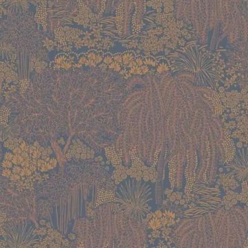 Vlies behang met metallic bomen- en bladerenprint