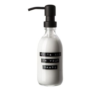 Handcreme 'it's all in your hands' helder glas zwarte pomp 250 ml