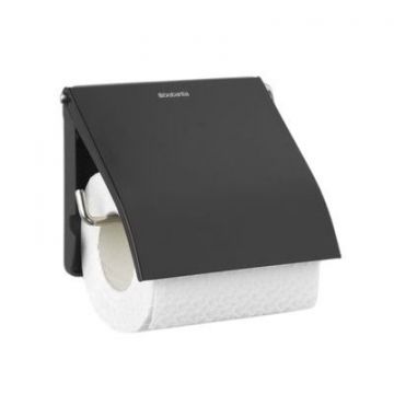 Toiletrolhouder met klep Classic zwart