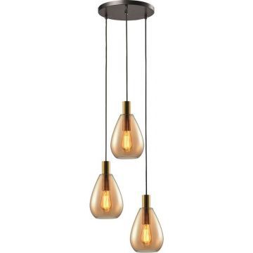 Hanglamp dorato 3-l Rond Brons-goud/Amber Glas