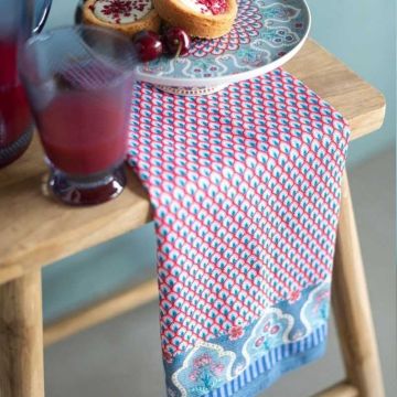 Theedoek Flower Festival blauw/rood 50x70cm