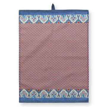 Theedoek Flower Festival blauw/rood 50x70cm