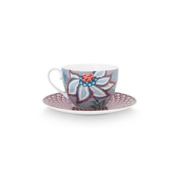 Kop en schotel Flower Festival lichtblauw 280ml