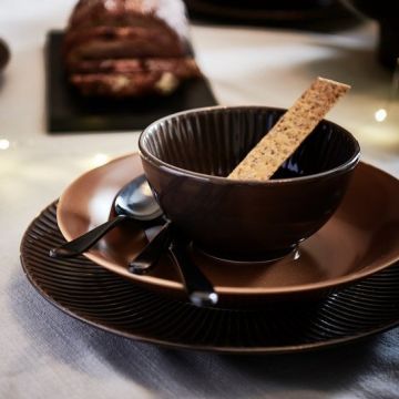Kom op voet Relievo 12,5 cm bruin (set van 4)