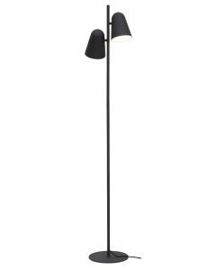 Vloerlamp ijzer Salamanca 2-kap h.145x28cm/kap 16x12cm, zwart