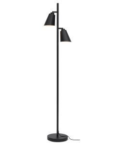 Vloerlamp ijzer Bremen 2-kap h.162x45cm/kap 18x15cm, zwart